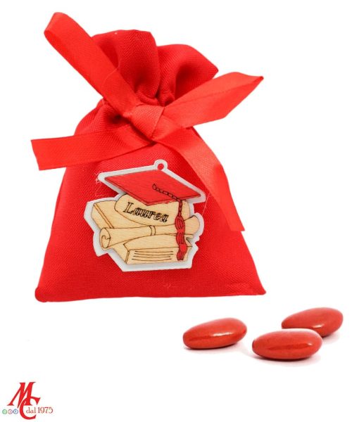 Sacchettino Rosso con Applicazione Legno Laurea