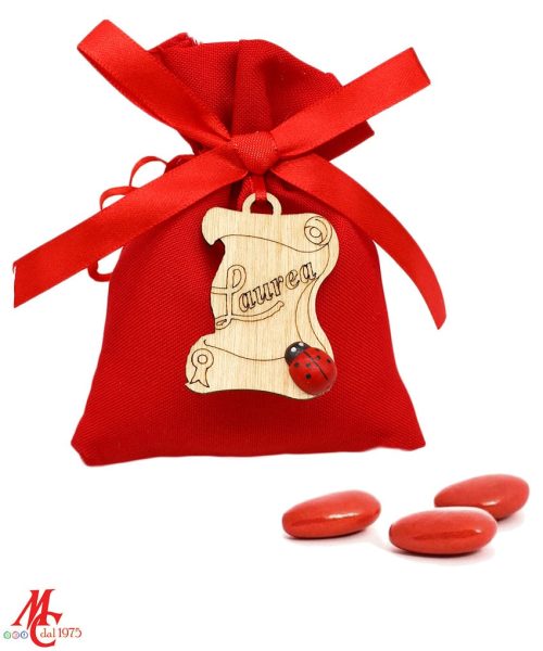 Sacchettino Rosso con Applicazione Legno Laurea