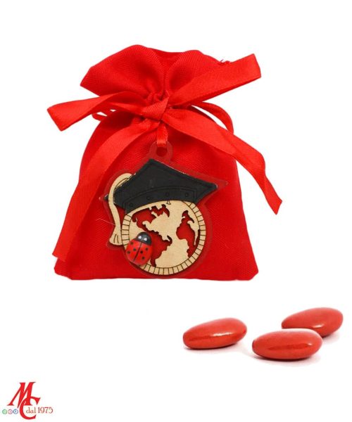 Sacchettino Rosso con Applicazione Legno Laurea
