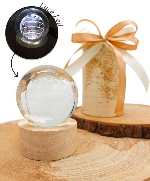 Bomboniera Tema Viaggio - Mappamondo in Cristallo con Luce LED - Completa di Confezione