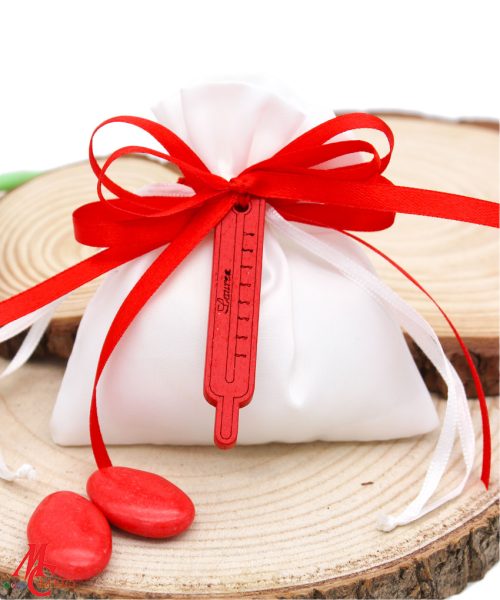 Bomboniera / Bustina Laurea in Infermieristica: Sacchettino Bianco con Termometro in Legno