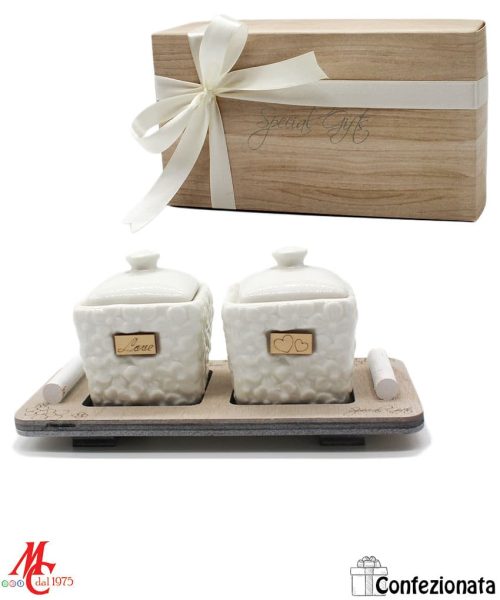 Bomboniera Confezionata - Barattoli Flowers con Vassoi Legno