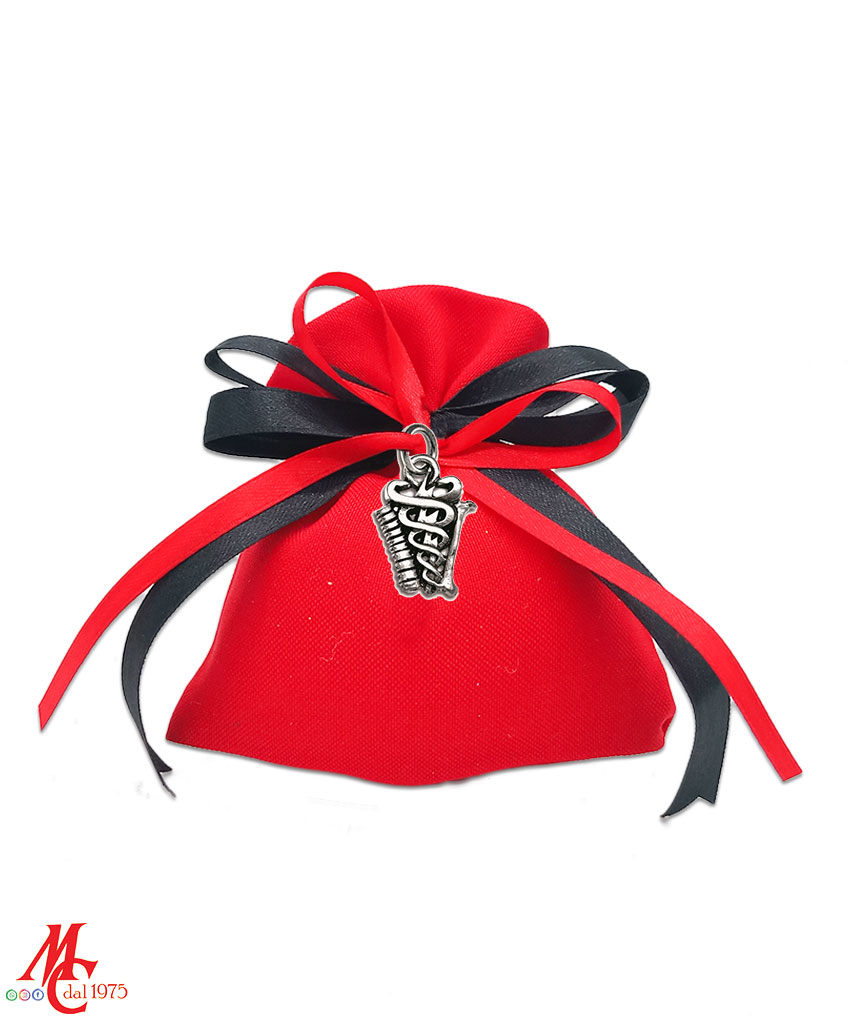 Ciondolo per Bomboniera da Laurea in Fisioterapia - Metallo Ricoperto d'Argento con Caduceo, Colonna Vertebrale e Femore