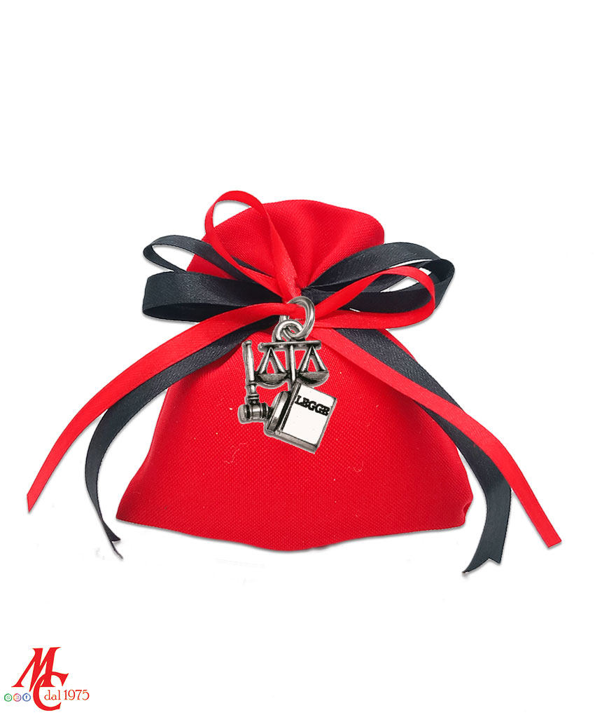 Ciondolo per Bomboniera da Laurea in Giurisprudenza - Metallo Argentato con Bilancia, Martelletto e Codice