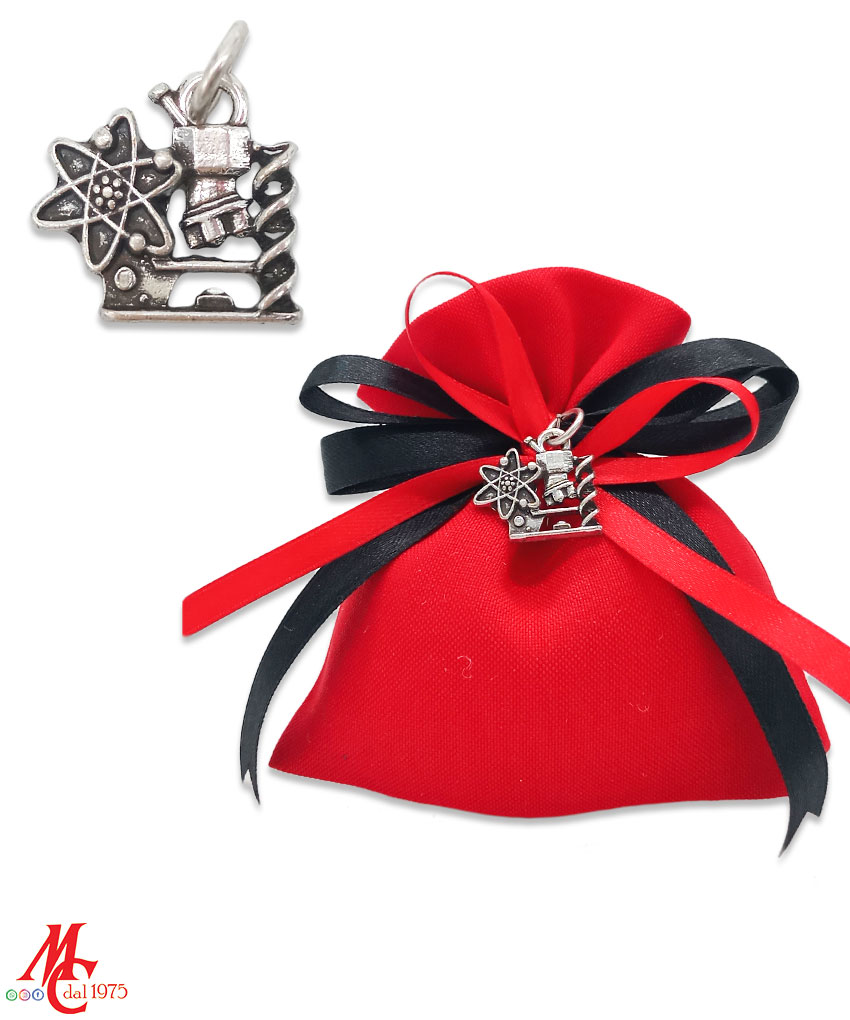 Ciondolo per Bomboniera Laurea in Biologia - Atomo, Mortaio e Catena del DNA