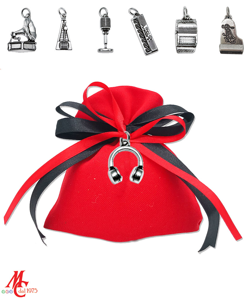 Bomboniera / Bustina: Sacchettino con Ciondolo Musicale - Vari Strumenti Musicali