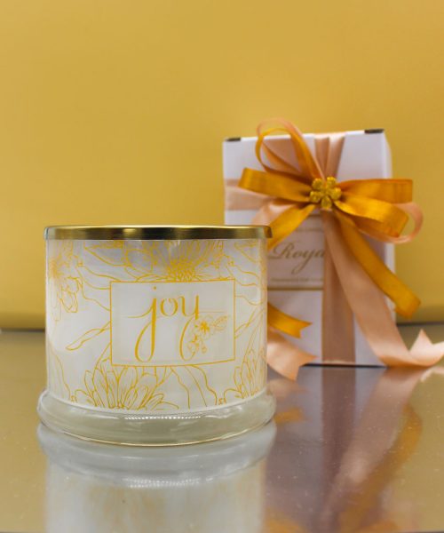 Bomboniera Candela Profumata con Contenitore in Vetro Bianco e Coperchio Oro