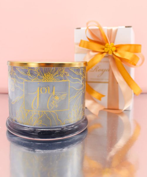 Bomboniera Candela Profumata con Contenitore in Vetro Celeste e Coperchio Oro