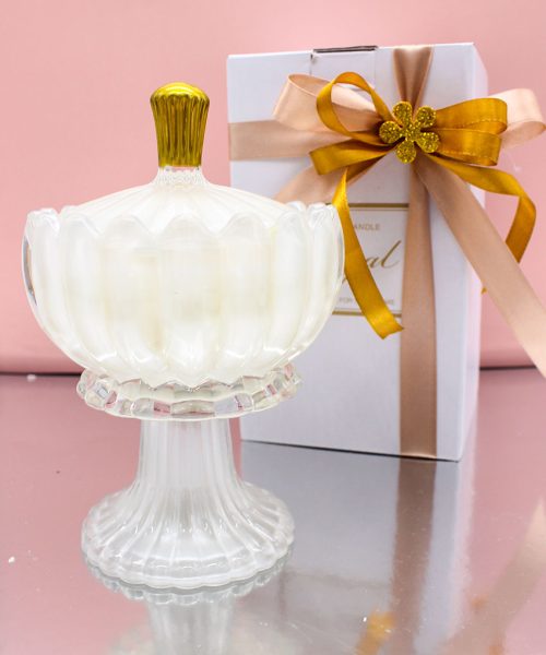 Bomboniera Candela Profumata con Alzatina in Vetro e Coperchio - Bianco