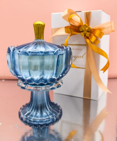 Bomboniera Candela Profumata con Alzatina in Vetro e Coperchio - Celeste