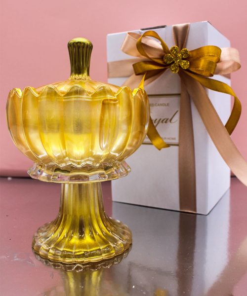 Bomboniera Candela Profumata con Alzatina in Vetro e Coperchio - Oro