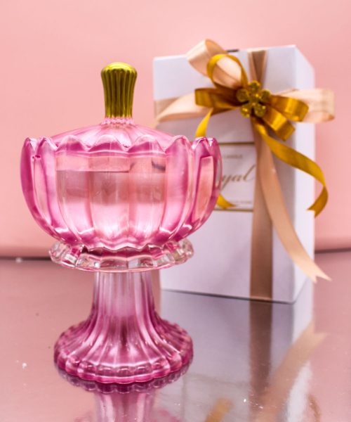 Bomboniera Candela Profumata con Alzatina in Vetro e Coperchio - Rosa