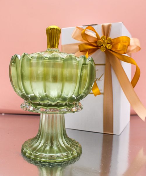 Bomboniera Candela Profumata con Alzatina in Vetro e Coperchio - Verde