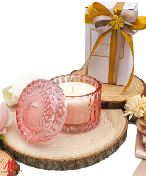 Bomboniera Candela con Contenitore in Vetro Tondo Rosa - Completa di Confezione