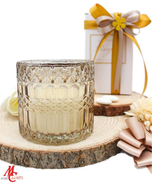 Bomboniera Candela con Contenitore in Vetro Tondo Tortora - Completa di Confezione