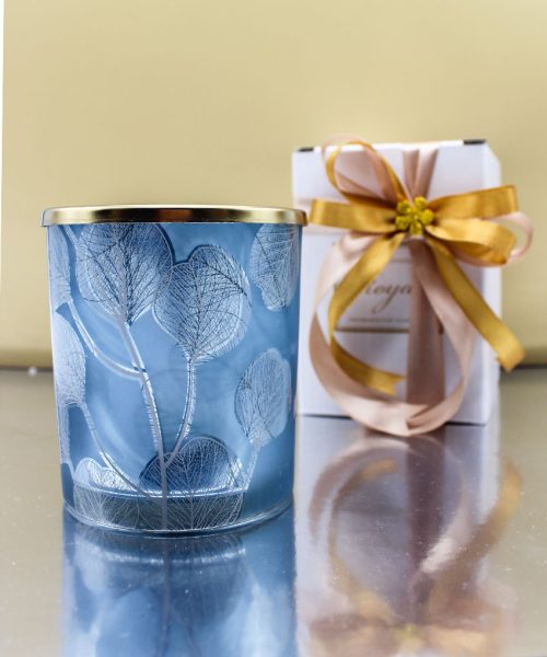 Bomboniera Candela Profumata con Contenitore in Vetro Decoro Floreale Botanic - Celeste