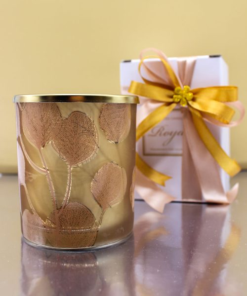 Bomboniera Candela Profumata con Contenitore in Vetro Decoro Floreale Botanic - Tortora