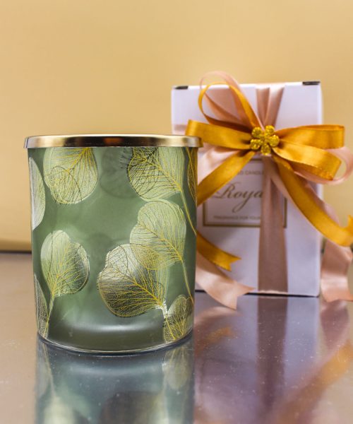Bomboniera Candela Profumata con Contenitore in Vetro Decoro Floreale Botanic - Verde