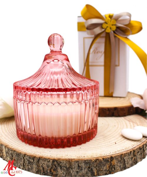 Bomboniera Candela con Contenitore in Vetro Rosa - Completa di Confezione