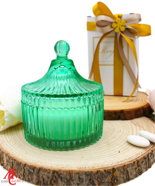Bomboniera Candela con Contenitore in Vetro Verde - Completa di Confezione