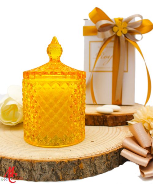 Bomboniera Candela Giallo Ocra - Completa di Confezione