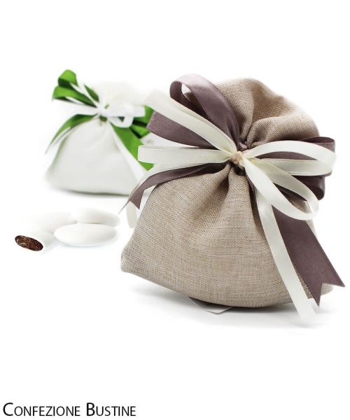 Sacchettini Confezionati con Confetti al Cioccolato e Nastrini in Raso – Varie Colorazioni