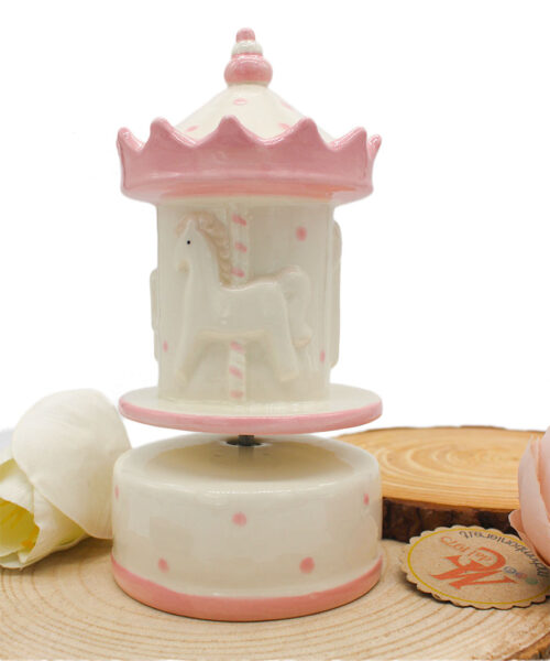 Bomboniera Carillon Giostrina in Porcellana Rosa