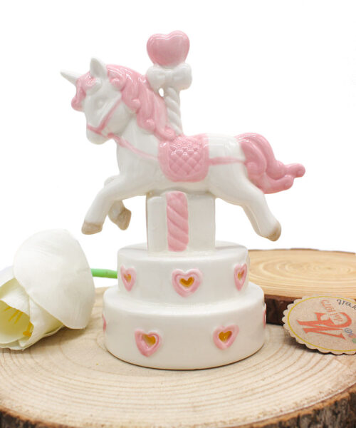 Bomboniera Unicorno Porcellana LED Rosa