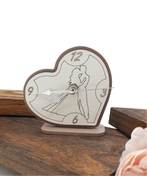 Bomboniera Matrimonio Economica – Orologio Cuore con Simbolo Sposi - Sabbia o Fango