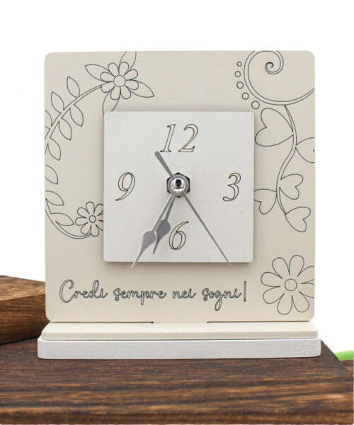 Bomboniera Economica Orologio Quadro in Legno con Fiore