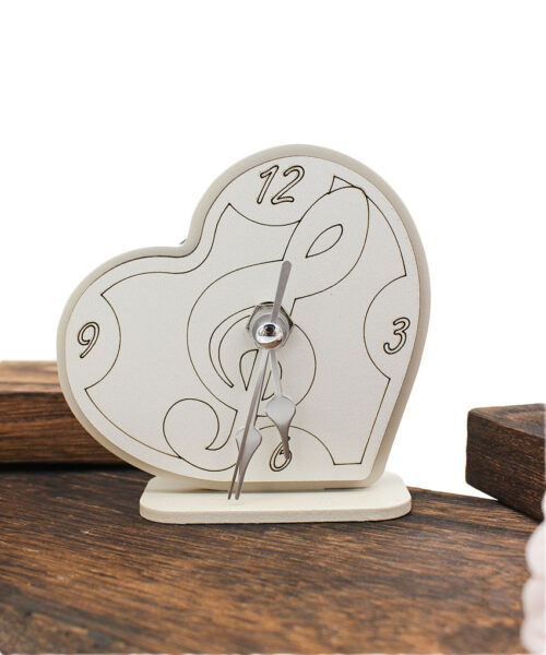 Bomboniera Economica Tema Musica – Orologio Cuore con Simbolo Chiave di Violino - Sabbia o Fango
