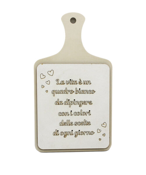 Bomboniera Tagliere Decorativo con Frase – Colore Bianco e Sabbia