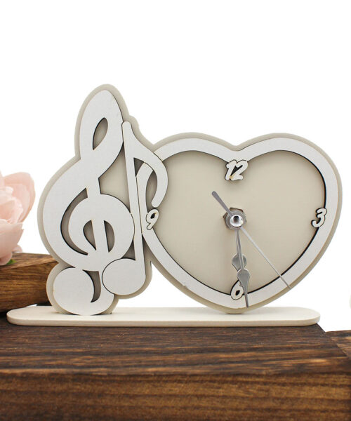 Bomboniera Economica Orologio Nota Musicale – Chiave di Violino in Legno Sabbia