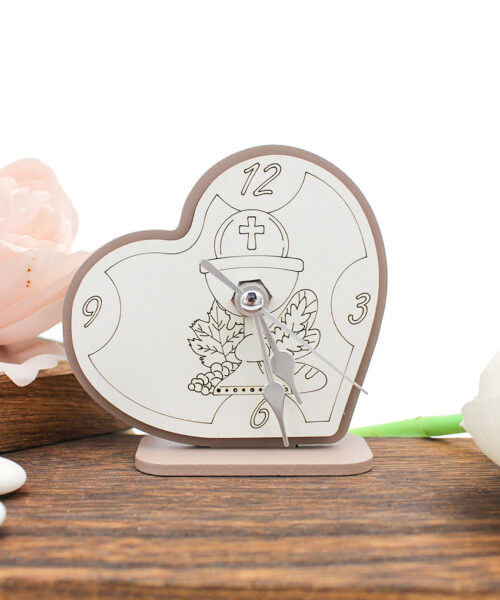 Bomboniera Economica – Orologio Cuore con Simbolo Calice Comunione - Sabbia o Fango