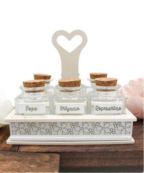 Bomboniera Portaspezie con 6 Barattoli in Vetro – Utile ed Elegante