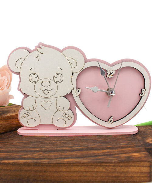 Bomboniera Economica Orsetto con Orologio a Forma di Cuore – Colore Rosa