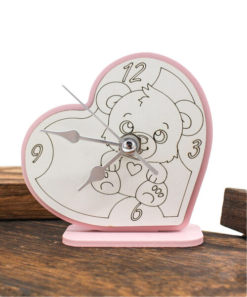 Bomboniera Economica Orsetto con Orologio a Forma di Cuore – Colore Rosa