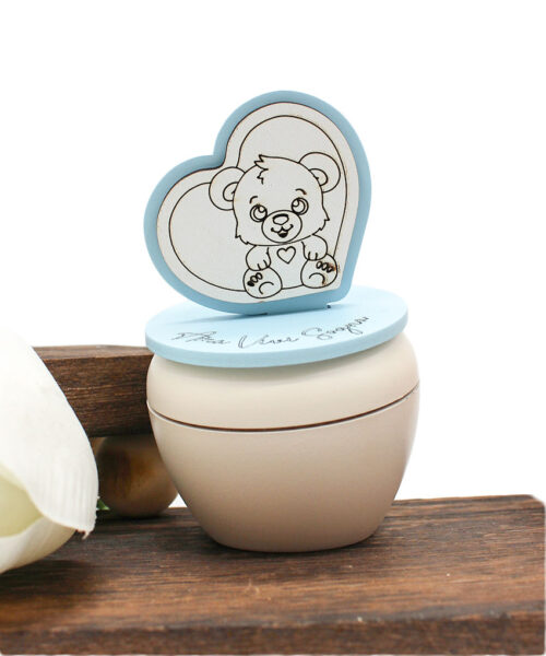 Bomboniera Economica – Scatolina Ovale Portacandela con Simbolo Orsetto Celeste