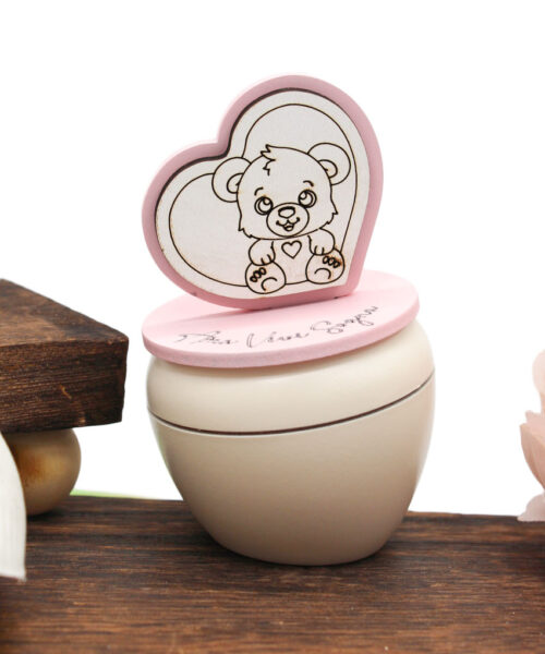 Bomboniera Economica – Scatolina Ovale Portacandela con Simbolo Orsetto Rosa