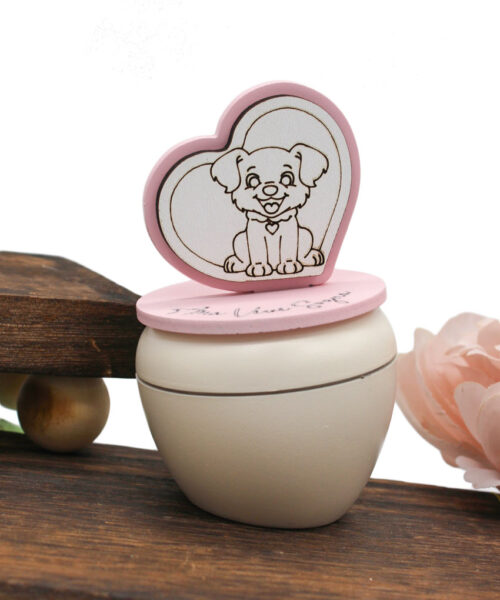 Bomboniera Economica – Scatolina Ovale Portacandela con Simbolo Cagnolina Rosa