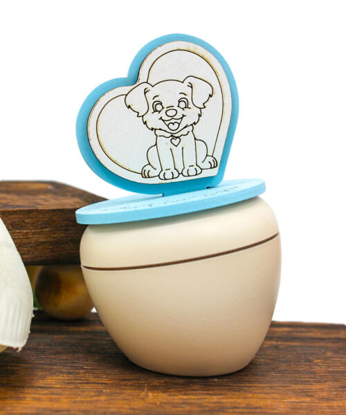 Bomboniera Economica – Scatolina Ovale Portacandela con Simbolo Cagnolino Celeste