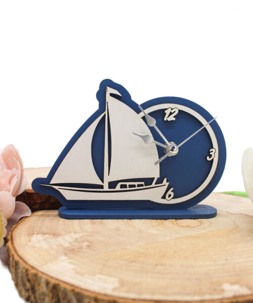 Bomboniera Orologio tema mare Barca a Vela legno blu