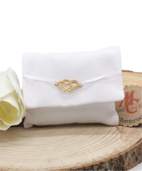 Bomboniera Sacchettino Borsetta con Cuori Oro e Strass