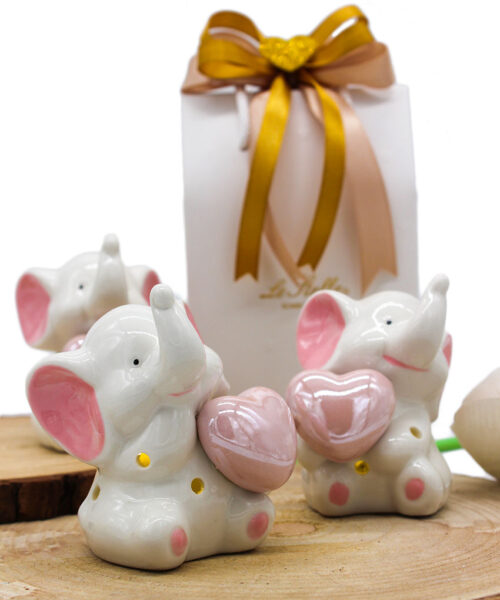 Bomboniera Elefantino Porcellana LED Rosa