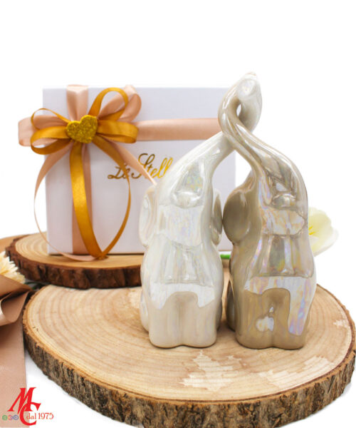 Bomboniera Set 2 Elefantini in Porcellana