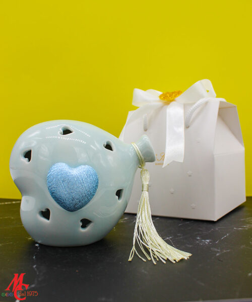 Bomboniera Cuore Balloon in Porcellana LED Celeste