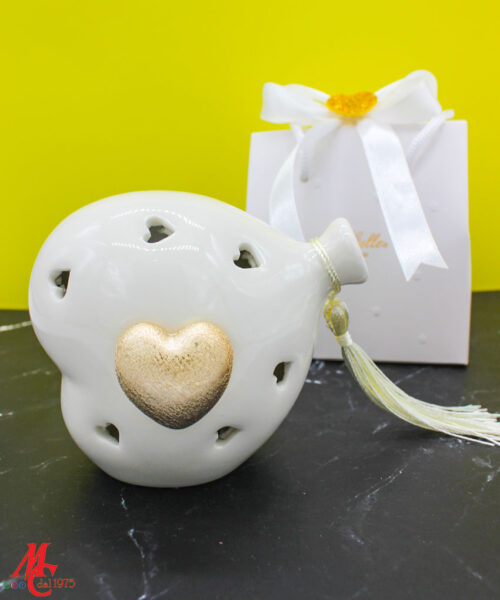 Bomboniera Cuore Balloon LED Oro in Porcellana