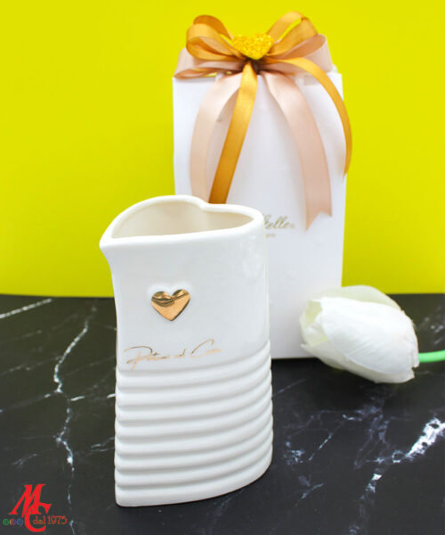 Bomboniera Vaso Porcellana Bianca con Scritta Oro – Completo di Confezione