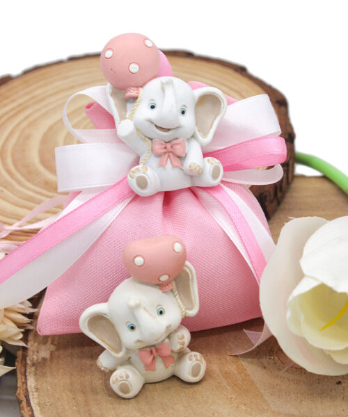 Bomboniera Elefantino in Resina con Calamita Rosa