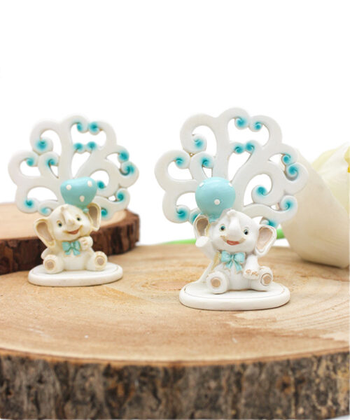 Bomboniera Elefantino con Albero in Resina Celeste